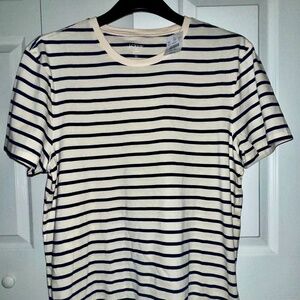 NWT J Crew Ecru & Navy Stripes Men's Nautical Slim Fit Tee Shirt Size - Large